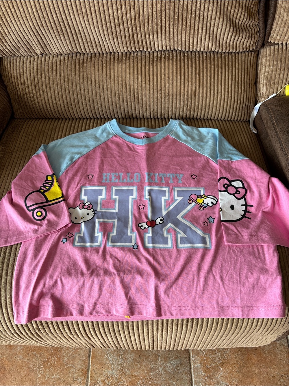 Hello Kitty Pink & Light Blue Raglan HK Graphic Tee